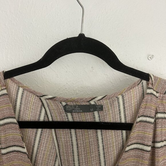 Prana Ecotropics Organic Cotton Copper Striped Dress Back Cut-Out Pockets Size M - Picture 10 of 12